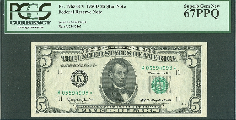 Fr.1965-K, 1950D $5 Dallas Star Note, Superb Gem, PCGS67-PPQ